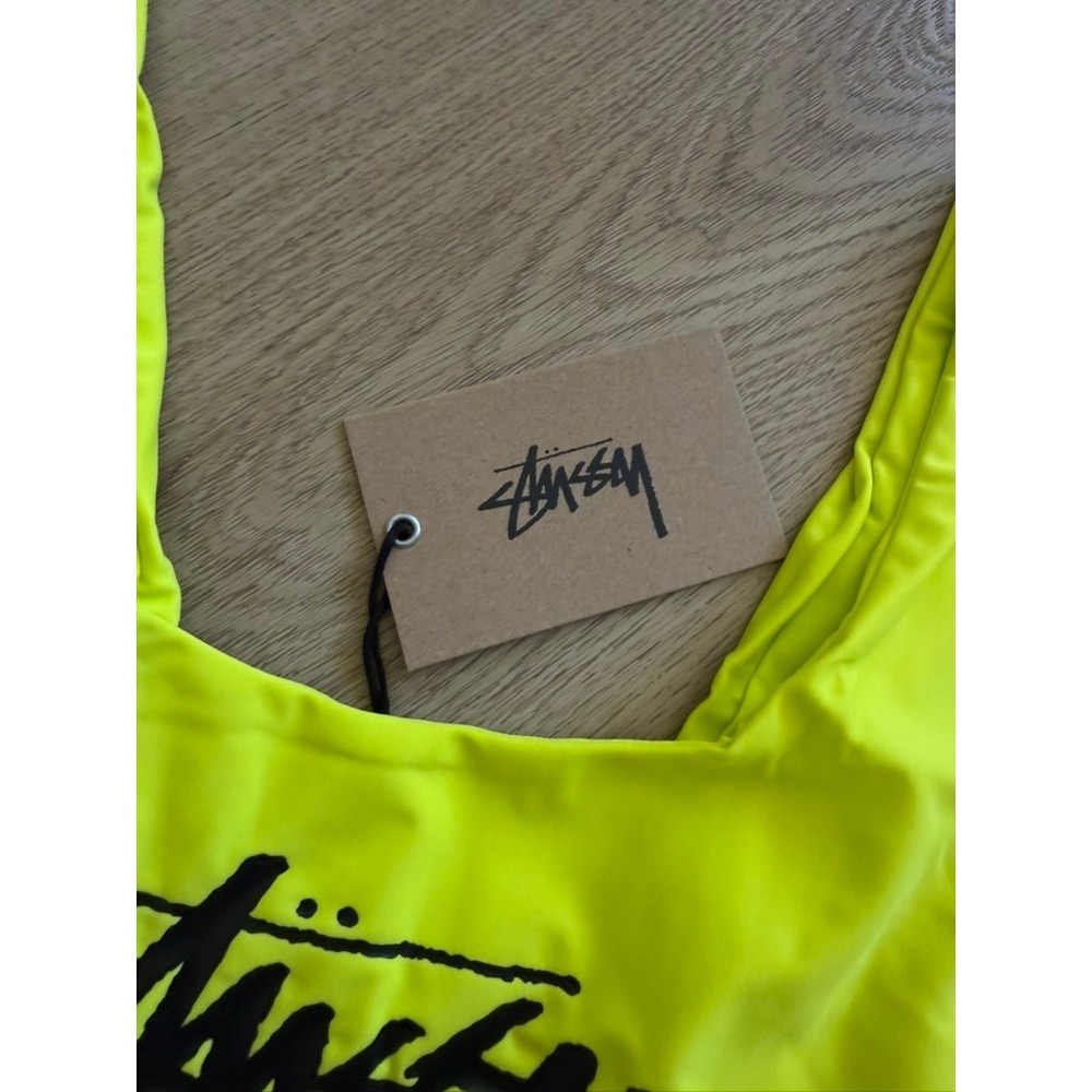 Stussy Stock One Piece Swim Suit Neon Yellow Logo 213070 Womens Small NWT - Picture 5 of 7